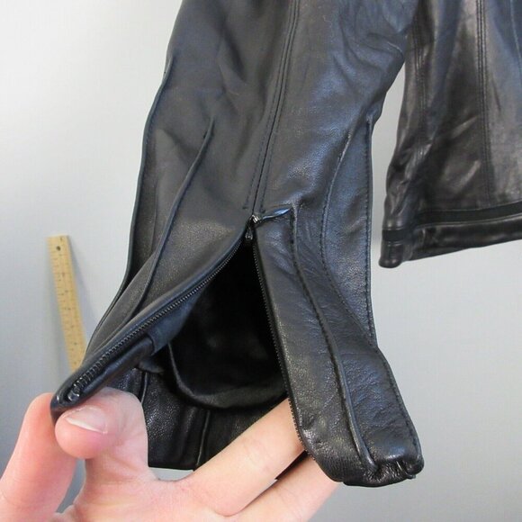 Tahari Leather Wrap Jacket Women M Black Moto Asymmetrical Biker Grunge 844 - Picture 13 of 16